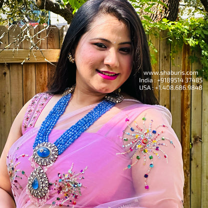 Tanzanite Necklace Polki necklace silver necklace 925 silver with 22k gold plated - SHABURIS (Ready to Ship from India)