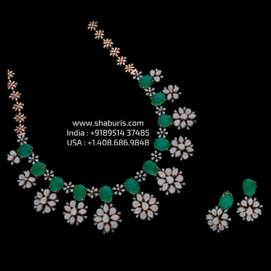 Diamond Necklace Polki necklace silver necklace 925 silver with 22k gold plated - SHABURIS