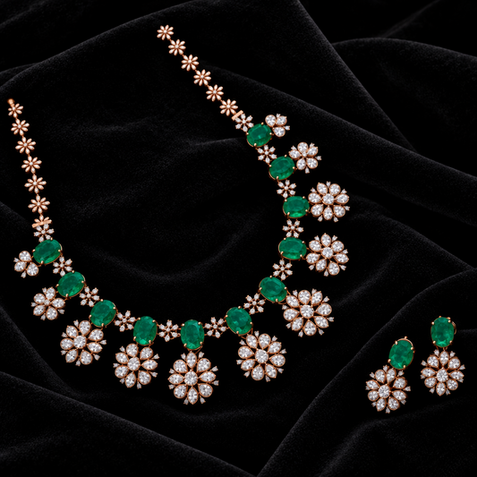 Diamond Necklace Polki necklace silver necklace 925 silver with 22k gold plated - SHABURIS
