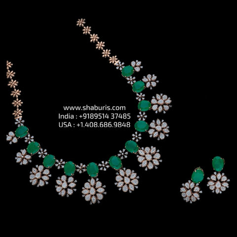 Diamond Necklace Polki necklace silver necklace 925 silver with 22k gold plated - SHABURIS