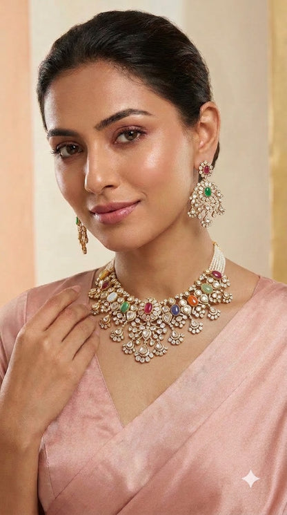 Polki Necklace Diamond Necklace Cocktail Necklace Cocktail Jewelry Cocktail Earrings Polki necklace 925 silver jewelry- SHABURIS