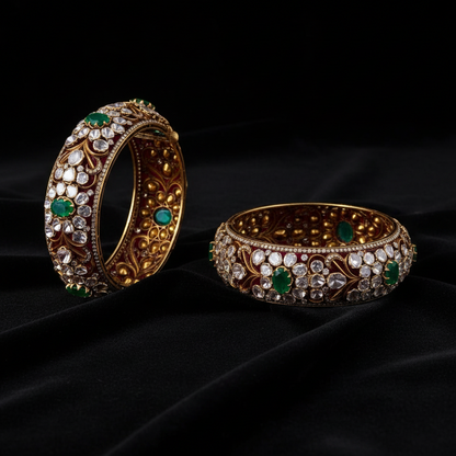 Polki Bangles - 925 Silver Jewelry - 22ct Gold Plated - CZ Bangles - South indian diamond Bangles design