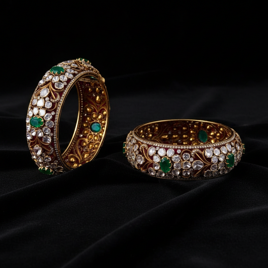 Polki Bangles - 925 Silver Jewelry - 22ct Gold Plated - CZ Bangles - South indian diamond Bangles design