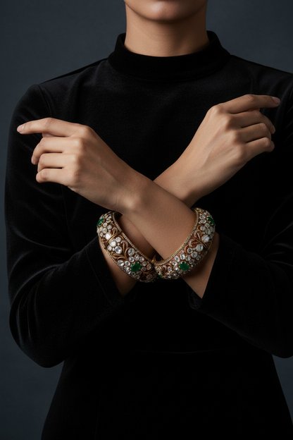 Polki Bangles - 925 Silver Jewelry - 22ct Gold Plated - CZ Bangles - South indian diamond Bangles design