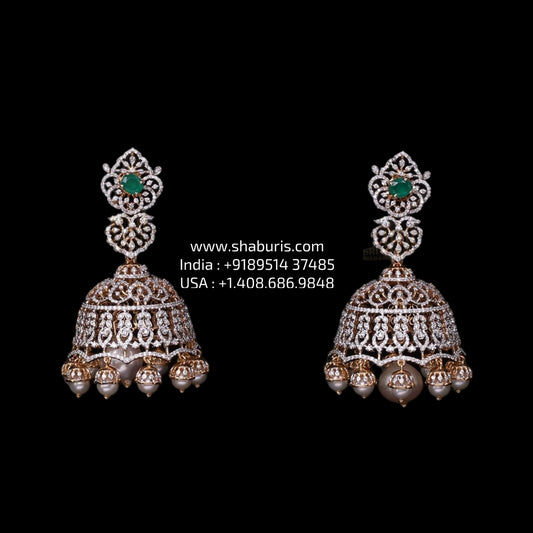 Diamond Jhumka 925 silver with 22k gold plated - SHABURIS