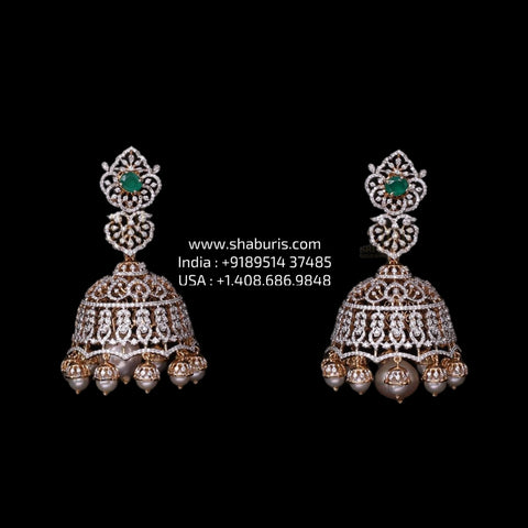 Diamond Jhumka 925 silver with 22k gold plated - SHABURIS