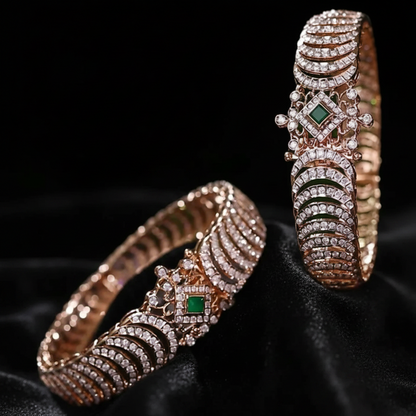 Diamond Bangles - 925 Silver Jewelry - 22ct Gold Plated - CZ Bangles - South indian diamond Bangles design