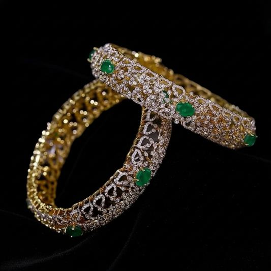 Diamond Bangles - 925 Silver Jewelry - 22ct Gold Plated - CZ Bangles - South indian diamond Bangles design