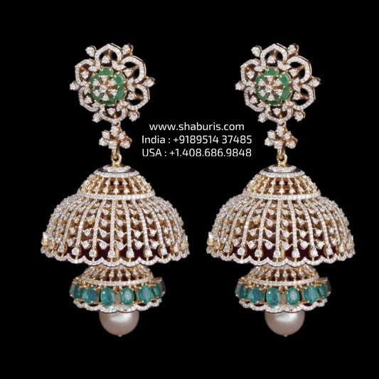 Diamond Jhumka 925 silver with 22k gold plated - SHABURIS