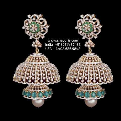 Diamond Jhumka 925 silver with 22k gold plated - SHABURIS