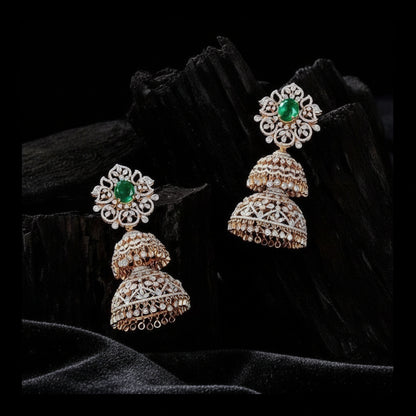 Diamond Earrings Long Earrings Diamond Jhumka 925 silver with 22k gold plated - SHABURIS