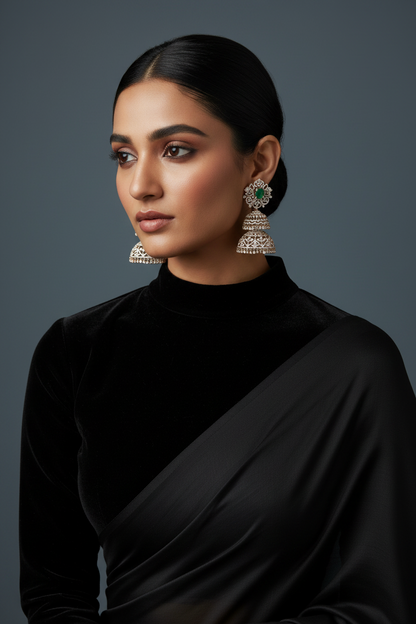 Diamond Earrings Long Earrings Diamond Jhumka 925 silver with 22k gold plated - SHABURIS