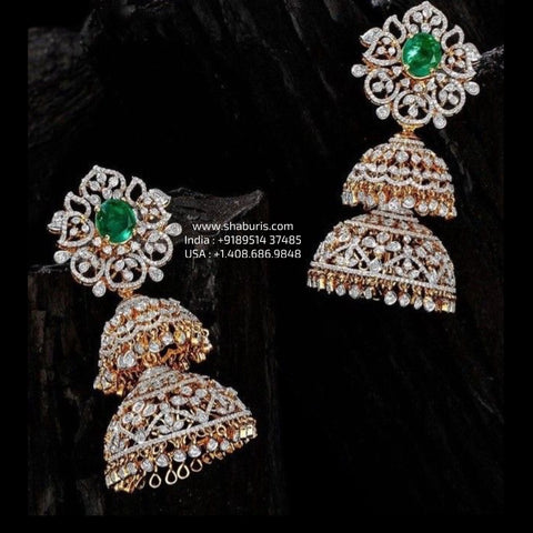 Diamond Jhumka 925 silver with 22k gold plated - SHABURIS