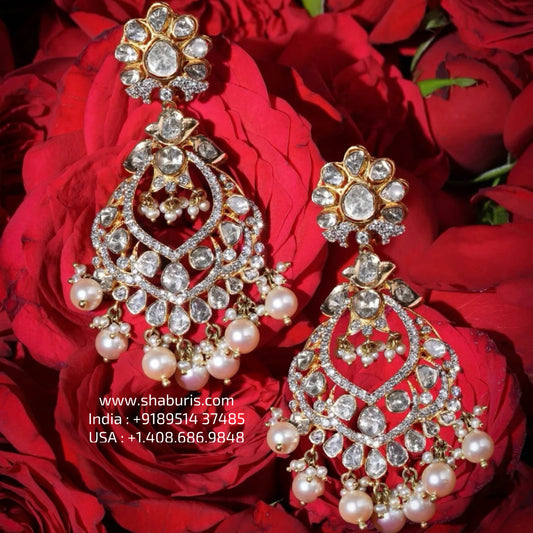 Polki Earrings 925 silver with 22k gold plated - SHABURIS