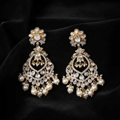 Polki Studs Polki Earrings Cocktail Earrings Diamond Studs Diamond Earrings Simple Studs Pearl Studs 925 Silver Earrings Silver Jewelry - SHABURIS