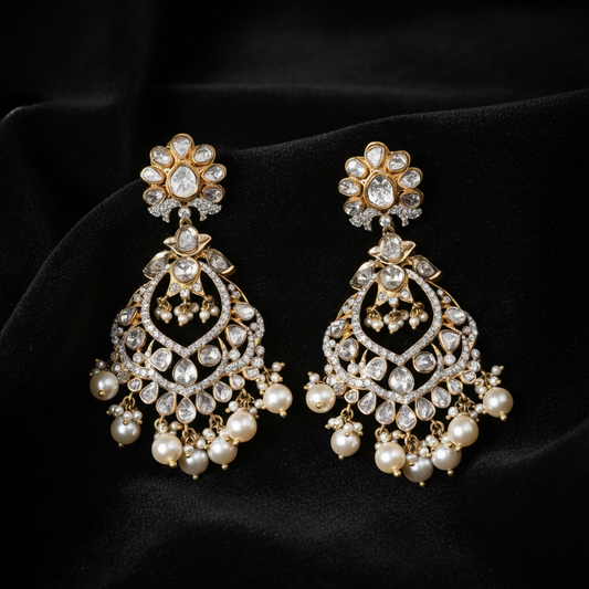 Polki Studs Polki Earrings Cocktail Earrings Diamond Studs Diamond Earrings Simple Studs Pearl Studs 925 Silver Earrings Silver Jewelry - SHABURIS
