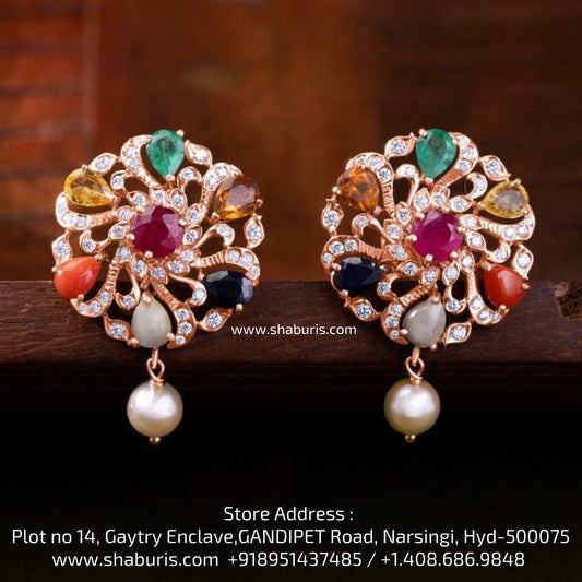 Navratan Earrings Polki Earrings 925 silver with 22k gold plated - SHABURIS