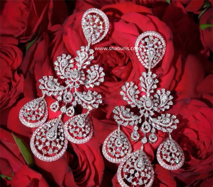 Diamond Earrings Cocktail Earrings 925 silver with 22k gold plated Silver Earrings - SHABURIS