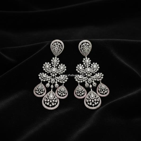 Diamond Earrings Cocktail Earrings 925 silver with 22k gold plated Silver Earrings - SHABURIS