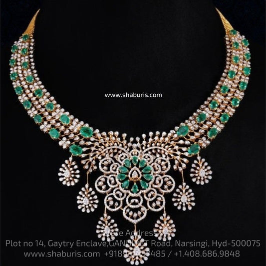 Diamond necklace silver necklace 925 silver with 22k gold plated - SHABURIS