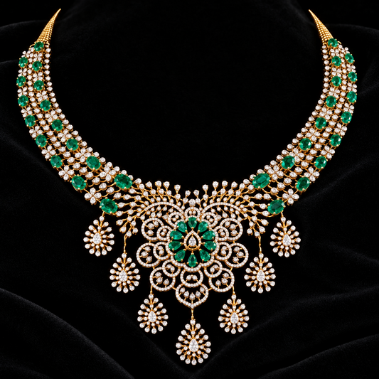 Diamond necklace silver necklace 925 silver with 22k gold plated - SHABURIS