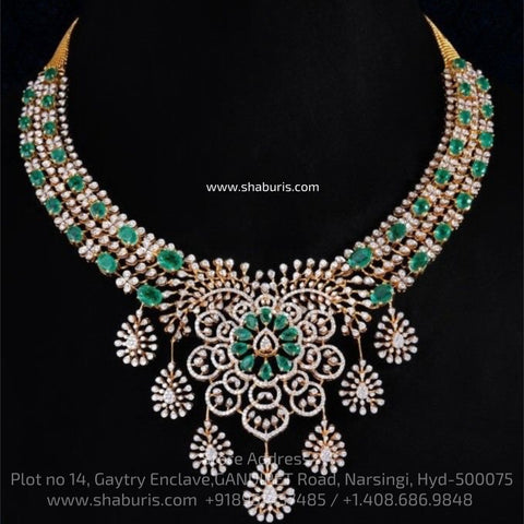 Diamond necklace silver necklace 925 silver with 22k gold plated - SHABURIS