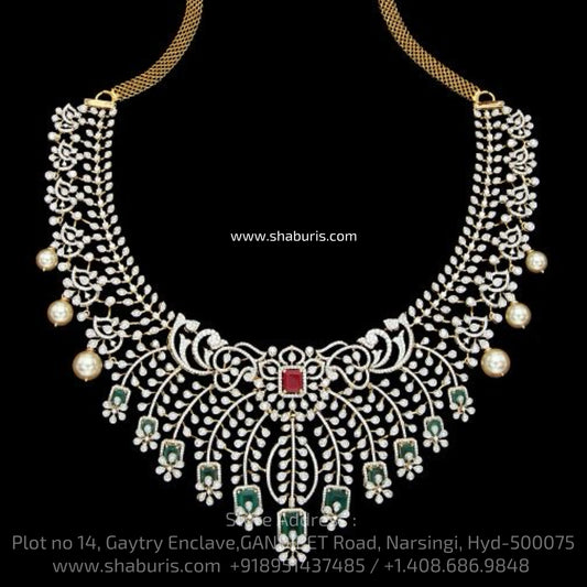 Diamond necklace silver necklace 925 silver with 22k gold plated - SHABURIS
