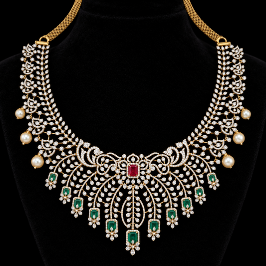Diamond necklace silver necklace 925 silver with 22k gold plated - SHABURIS