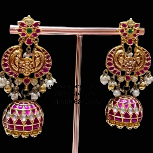 Antique jhumkas antique studs diamond studs - 925 silver Jewelry , South Indian Jewelry,bridal choker,Indian Wedding Jewelry,pure Silver indian jewelry - SHABURIS