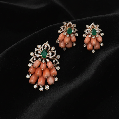 Coral Pendant set 925 silver with 22k gold plated - SHABURIS