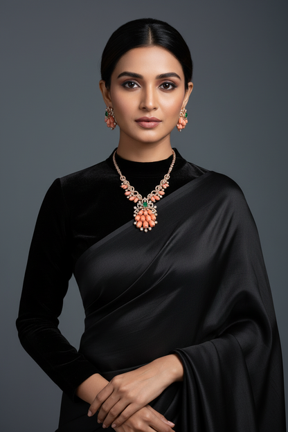Coral Pendant set 925 silver with 22k gold plated - SHABURIS