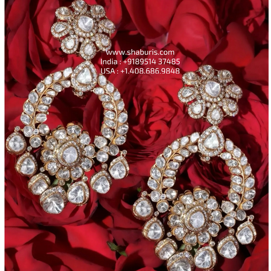 Polki Earrings 925 silver with 22k gold plated - SHABURIS