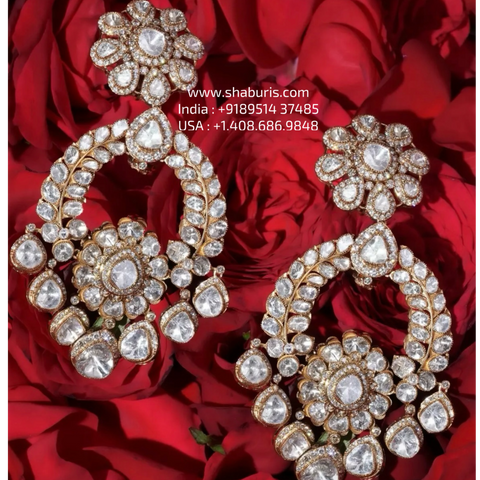 Polki Earrings 925 silver with 22k gold plated - SHABURIS