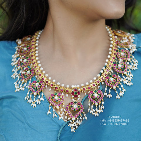 Guttapusalu necklace Pure Silver jewelry Indian diamond Necklace-SHABURIS