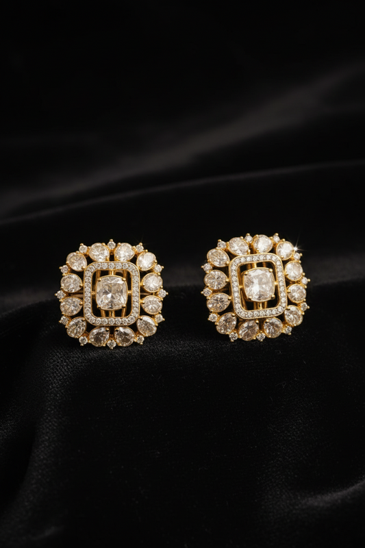 Diamond studs cocktail earrings Polki Earrings silver Earrings 925 silver jewelry - SHABURIS