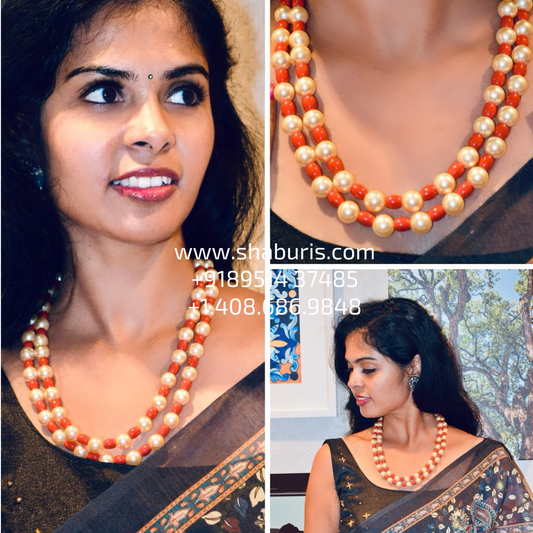 Coral Necklace sea pearl bead necklace statement jewelry SHABURIS