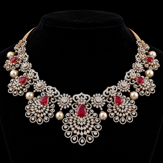 Diamond necklace silver necklace 925 silver with 22k gold plated - SHABURIS