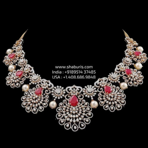 Diamond necklace silver necklace 925 silver with 22k gold plated - SHABURIS