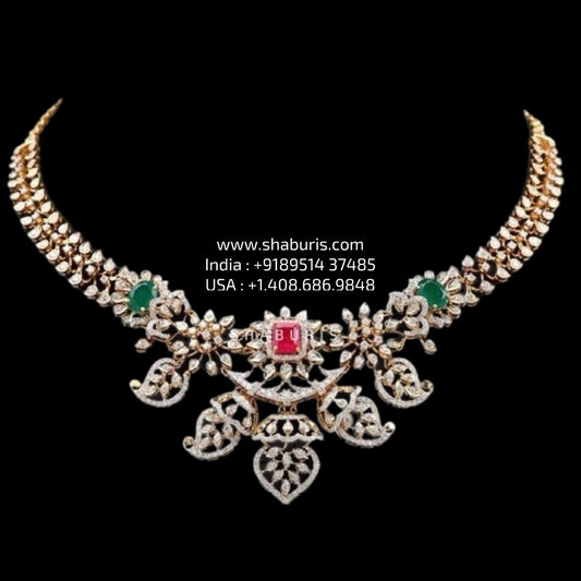 Diamond necklace silver necklace 925 silver with 22k gold plated - SHABURIS