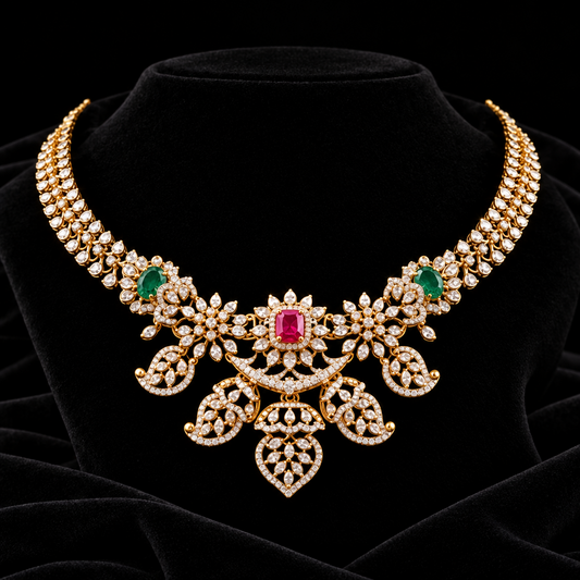 Diamond necklace silver necklace 925 silver with 22k gold plated - SHABURIS