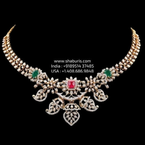 Diamond necklace silver necklace 925 silver with 22k gold plated - SHABURIS