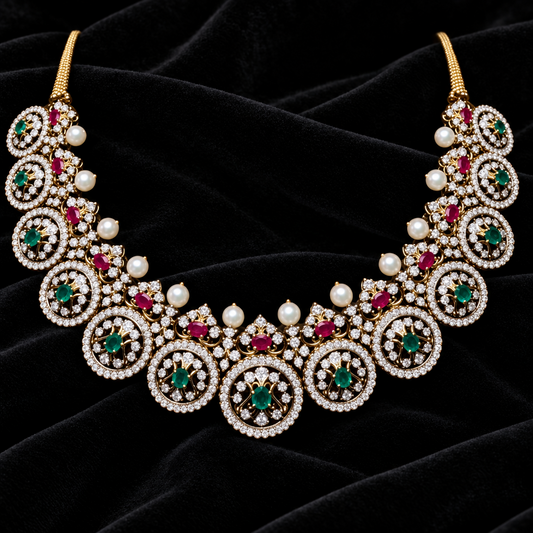 Diamond necklace silver necklace 925 silver with 22k gold plated - SHABURIS