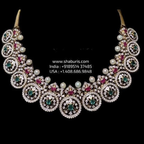 Diamond necklace silver necklace 925 silver with 22k gold plated - SHABURIS