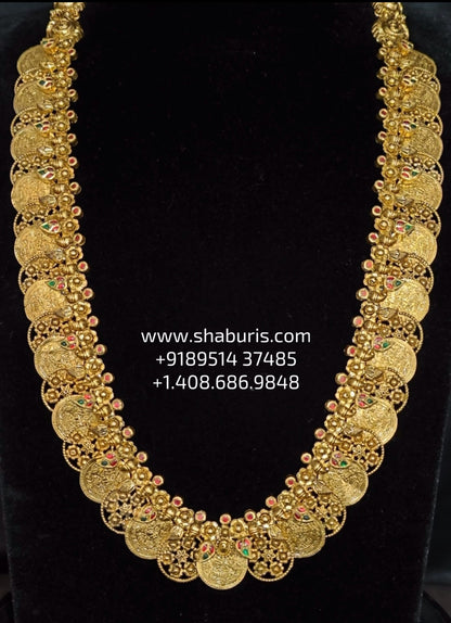 Kasu mala necklace wedding jewelry silver necklace 925 silver with 22k gold plated - SHABURIS
