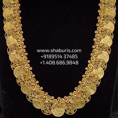 Kasu mala necklace wedding jewelry silver necklace 925 silver with 22k gold plated - SHABURIS