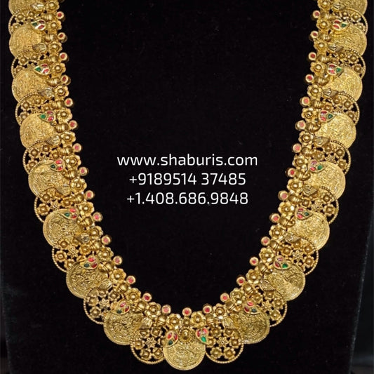 Kasu mala necklace wedding jewelry silver necklace 925 silver with 22k gold plated - SHABURIS