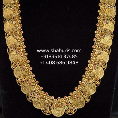 Kasu mala necklace wedding jewelry silver necklace 925 silver with 22k gold plated - SHABURIS