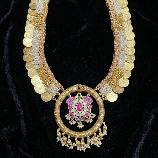 925 Silver Jewelry Kasu Mala Kasu Haram Kasu Necklace Guttapusalu Clustered Pearls Bridal Necklace South Indian Jewelry -SHABURIS