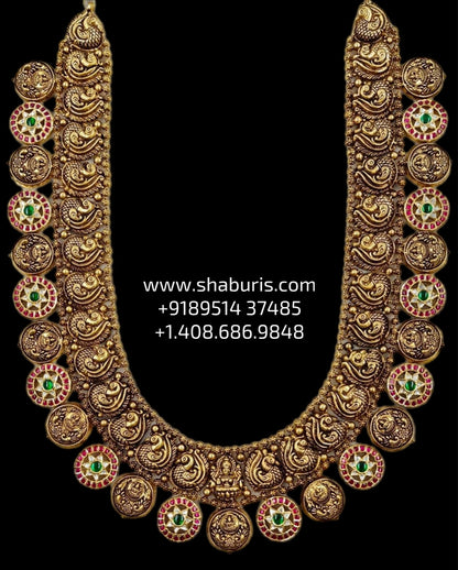 Kasu mala bottu mala necklace wedding jewelry silver necklace 925 silver with 22k gold plated - SHABURIS