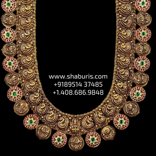 Kasu mala bottu mala necklace wedding jewelry silver necklace 925 silver with 22k gold plated - SHABURIS